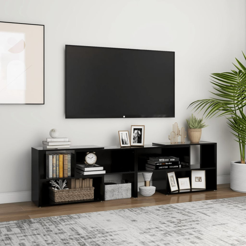 Szafka pod TV, czarna, 149x30x52 cm, materiał drewnopochodny