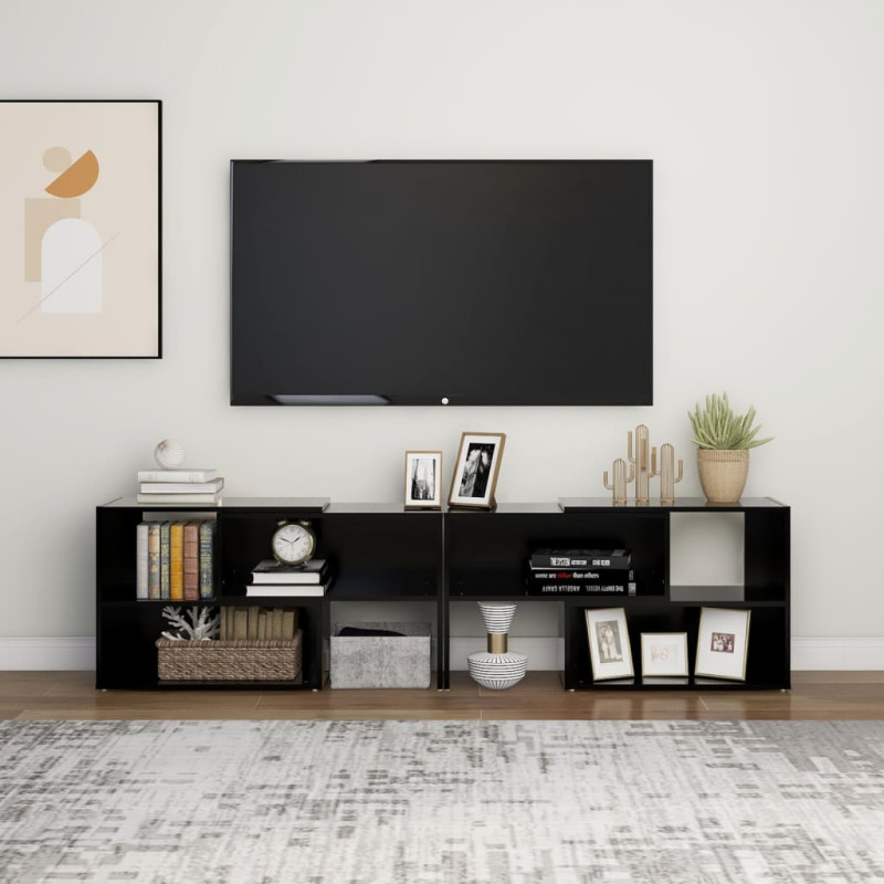 Szafka pod TV, czarna, 149x30x52 cm, materiał drewnopochodny