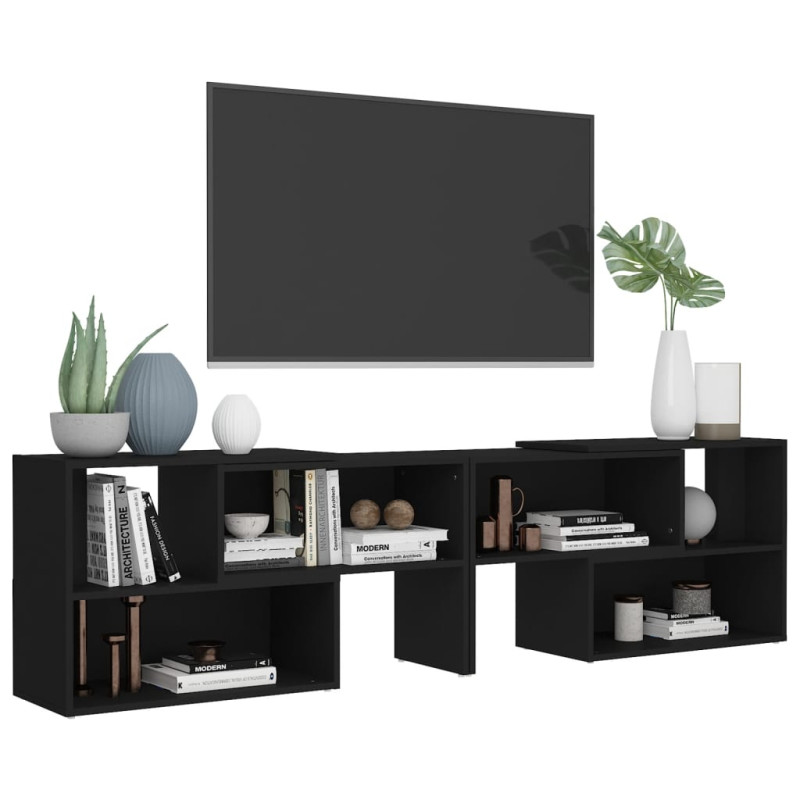 Szafka pod TV, czarna, 149x30x52 cm, materiał drewnopochodny