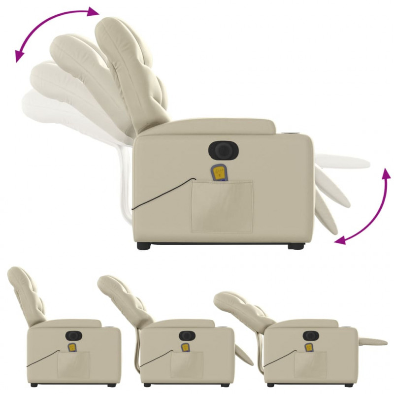 Rozkładany fotel pionizujący z masażem, elektryczny, kremowy