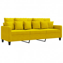 Sofa 3-osobowa, żółty, 180 cm, tapicerowana aksamitem
