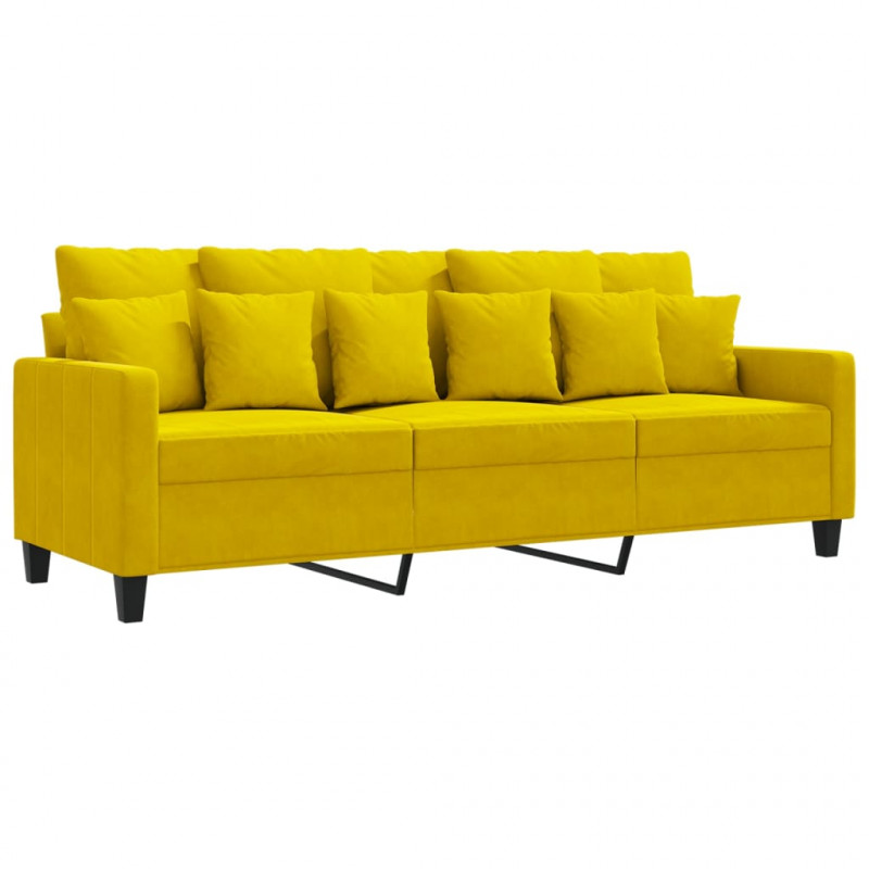 Sofa 3-osobowa, żółty, 180 cm, tapicerowana aksamitem