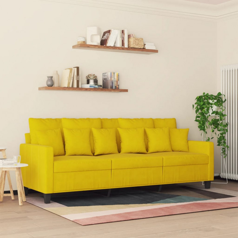 Sofa 3-osobowa, żółty, 180 cm, tapicerowana aksamitem