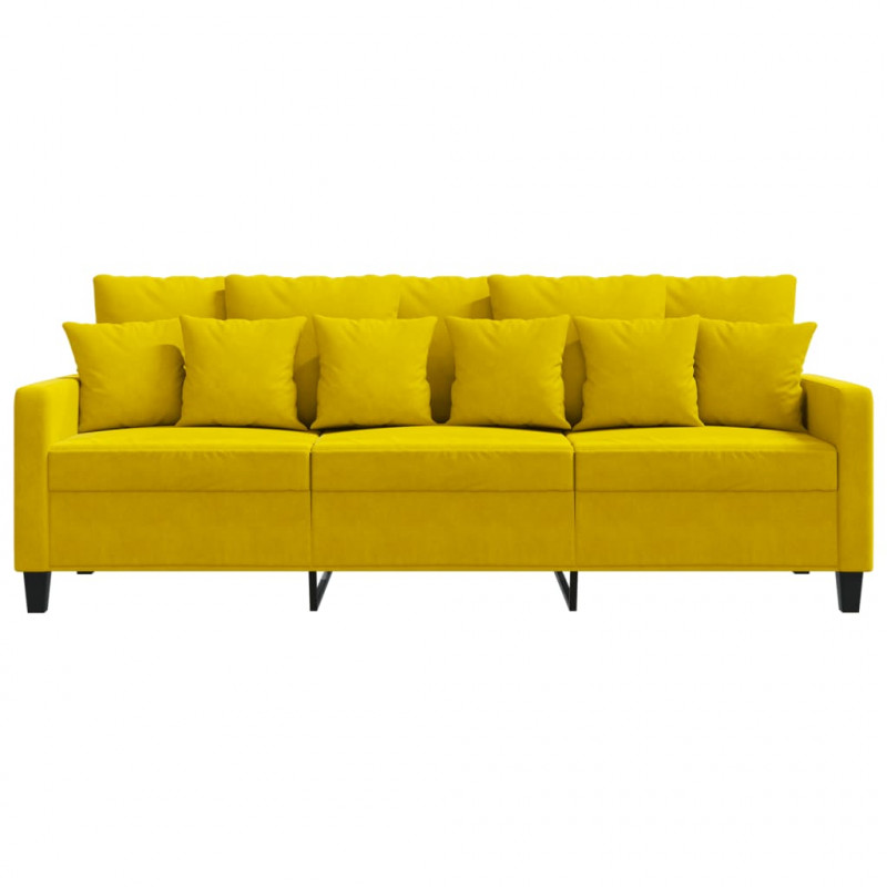 Sofa 3-osobowa, żółty, 180 cm, tapicerowana aksamitem