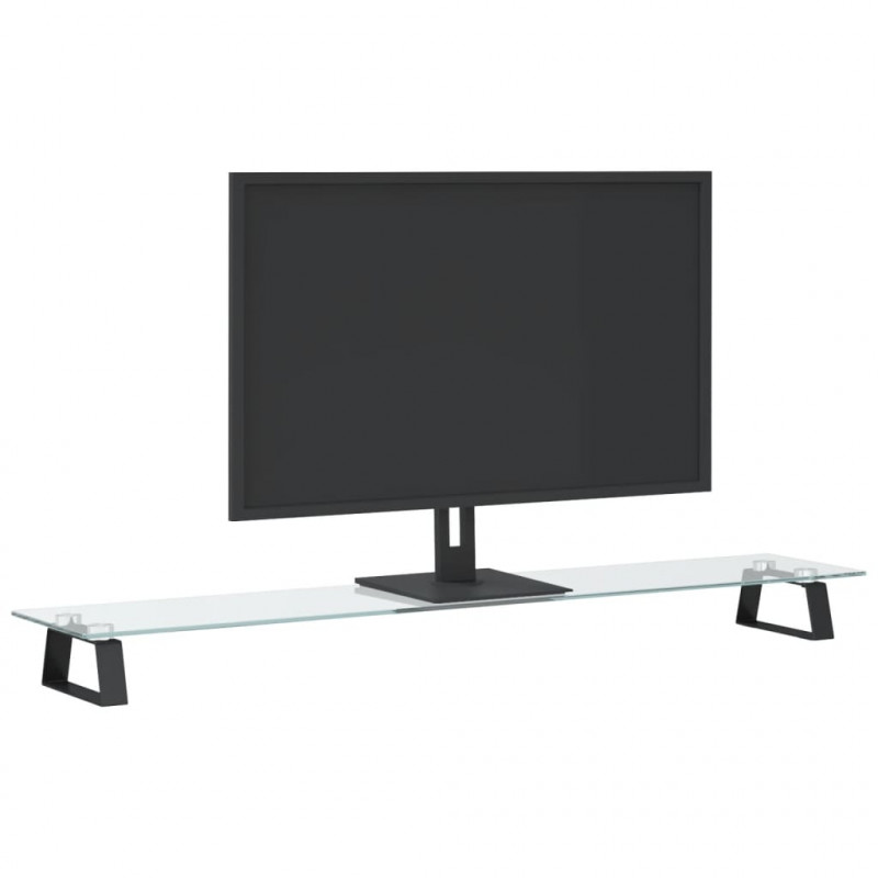 Podstawka pod monitor, czarna, 100x20x8cm szkło hartowane metal