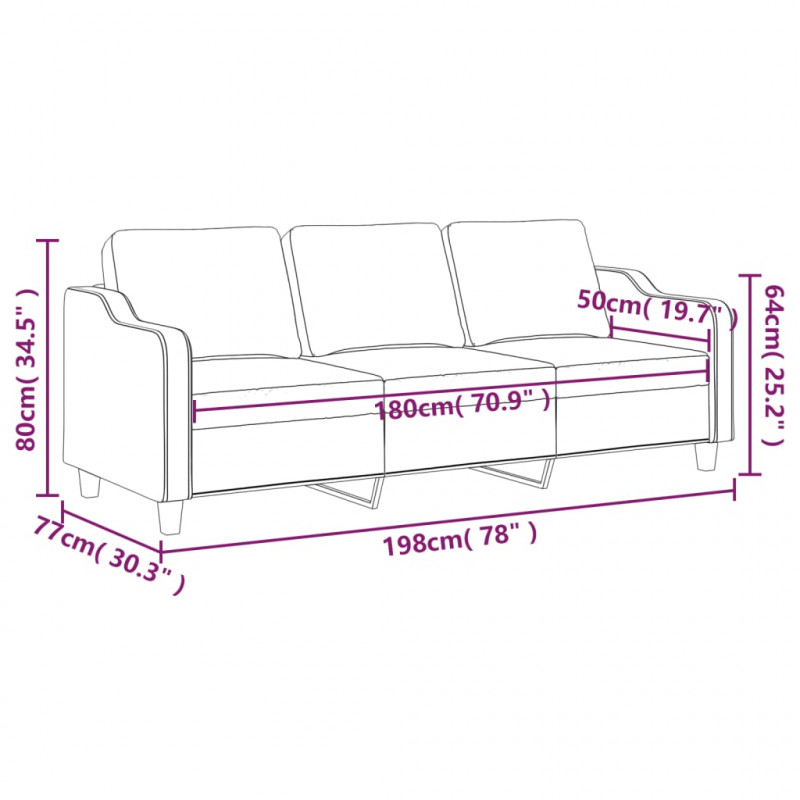 Sofa 3-osobowa, winna czerwień, 180 cm,tapicerowana tkaniną