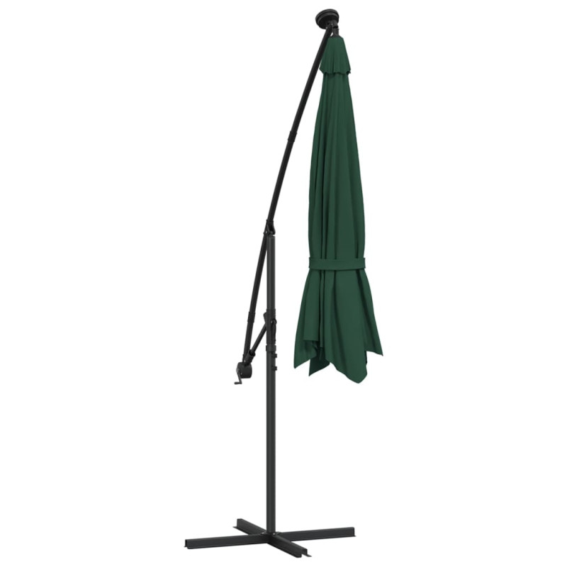 Parasol ogrodowy wiszący, światła LED, 300 cm, metal, zielony