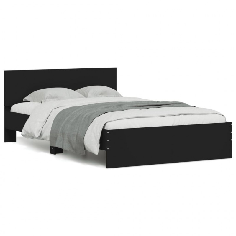 Rama łóżka z wezgłowiem, czarna, 135x190 cm
