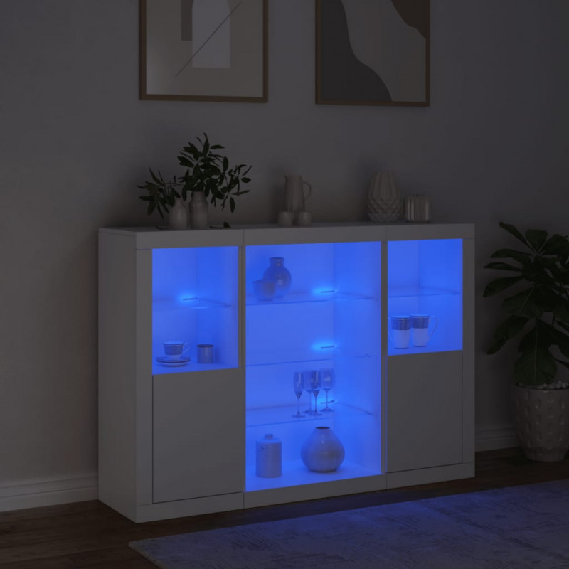 Szafki z oświetleniem LED, 3 szt., białe