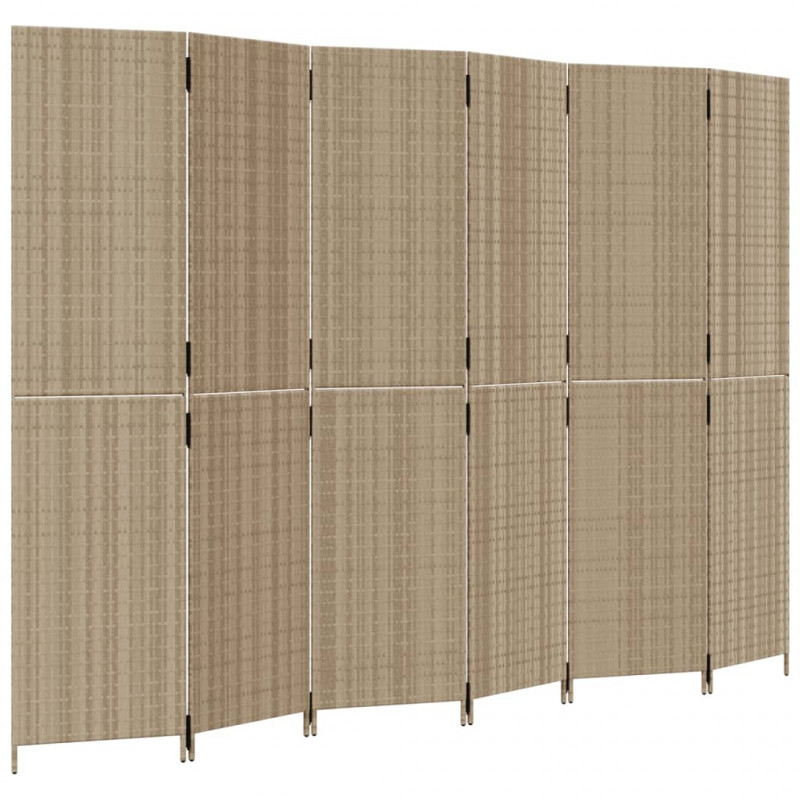 Parawan 6-panelowy, beżowy, polirattan