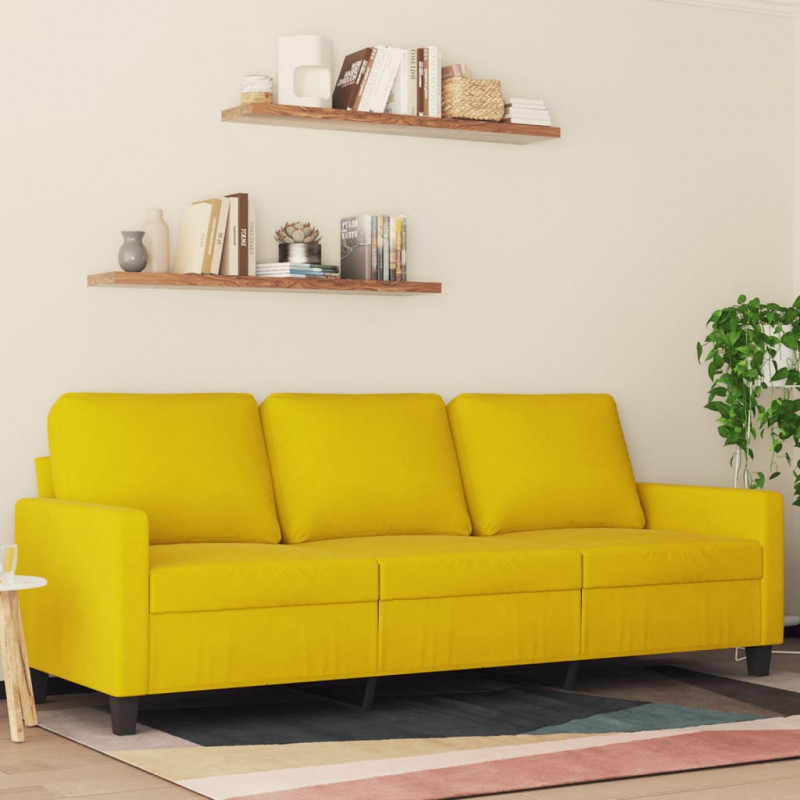 Sofa 3-osobowa, żółty, 180 cm, tapicerowana aksamitem