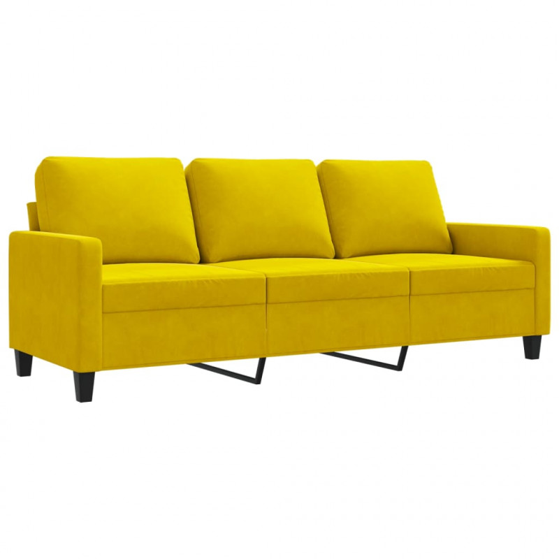 Sofa 3-osobowa, żółty, 180 cm, tapicerowana aksamitem