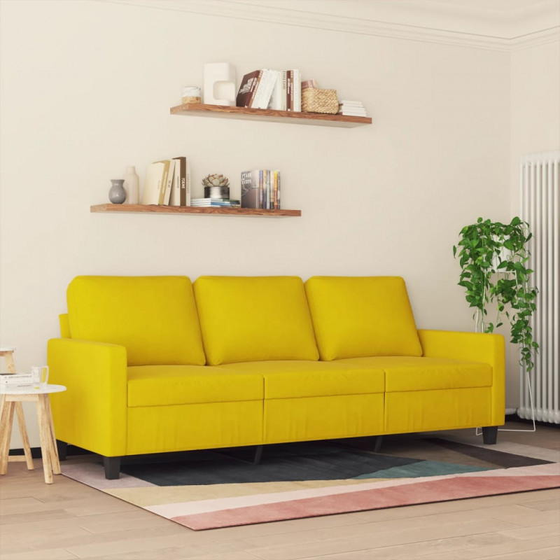 Sofa 3-osobowa, żółty, 180 cm, tapicerowana aksamitem