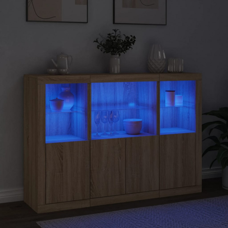 Szafki z oświetleniem LED, 3 szt., dąb sonoma