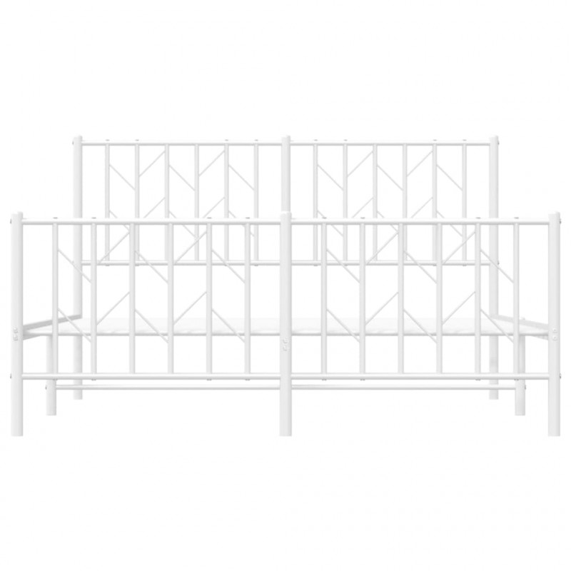 Metalowa rama łóżka z wezgłowiem i zanóżkiem, biała, 135x190 cm