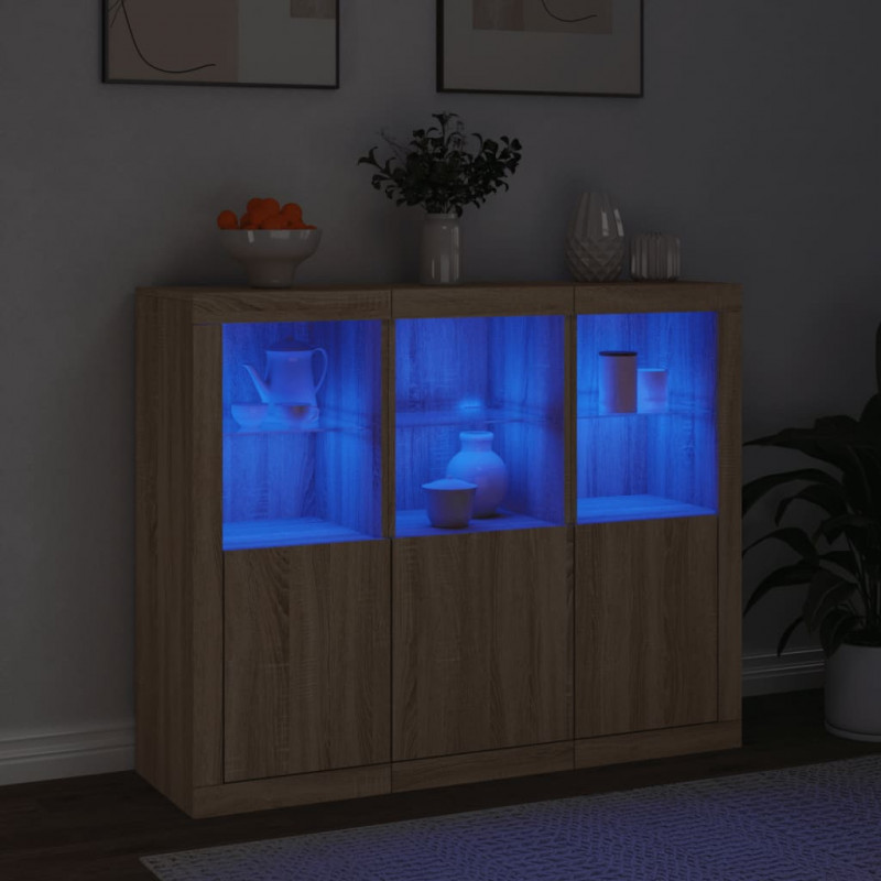 Szafki z oświetleniem LED, 3 szt., dąb sonoma