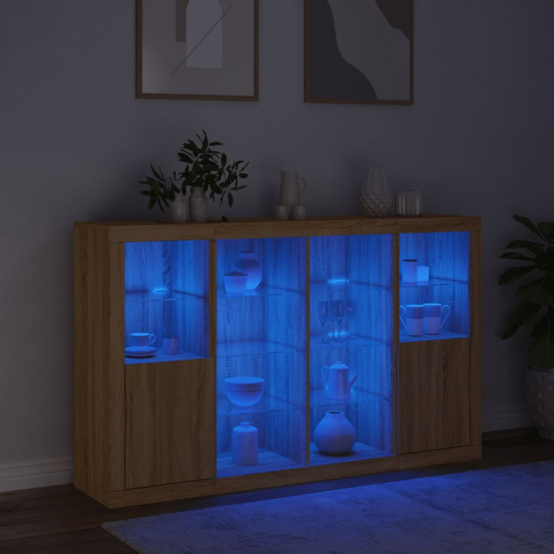 Szafki z oświetleniem LED, 3 szt., dąb sonoma