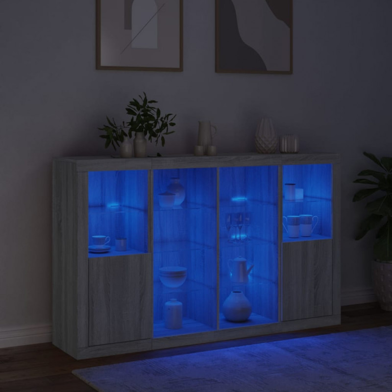 Szafki z oświetleniem LED, 3 szt., szary dąb sonoma
