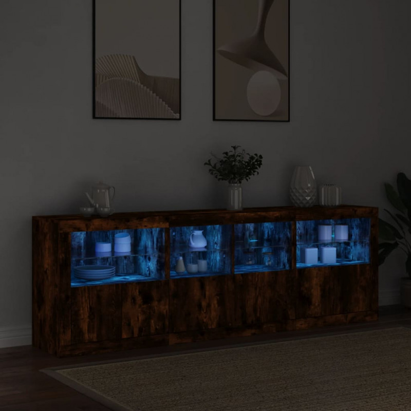 Szafka z oświetleniem LED, przydymiony dąb, 202x37x67 cm