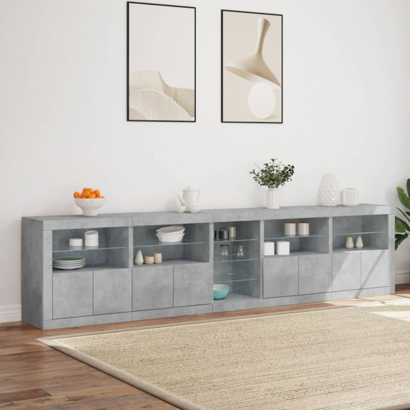 Szafka z oświetleniem LED, szarość betonu, 283x37x67 cm