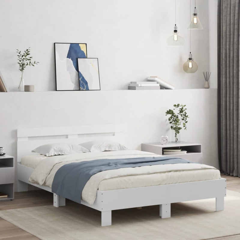 Rama łóżka z wezgłowiem i LED, biała, 120x200 cm