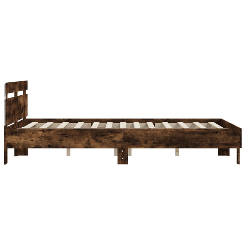 Rama łóżka z wezgłowiem i LED, przydymiony dąb, 140x190 cm