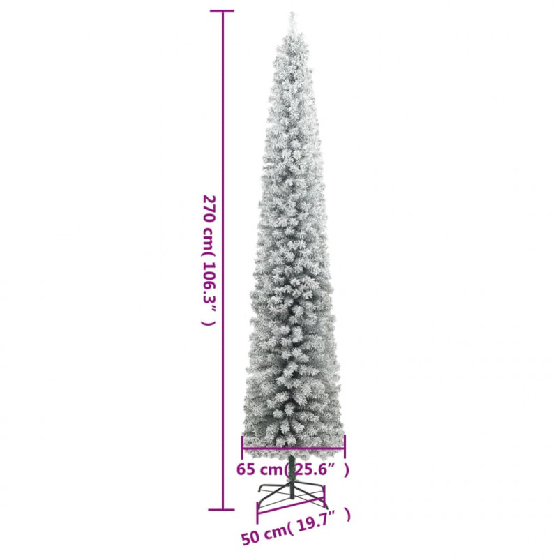 Smukła choinka na stojaku, pokryta śniegiem, 270 cm, PVC