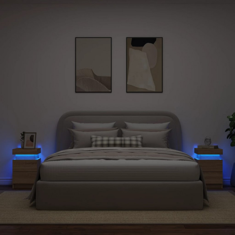 Szafki nocne z LED, 2 szt., dąb sonoma, 35x39x55 cm