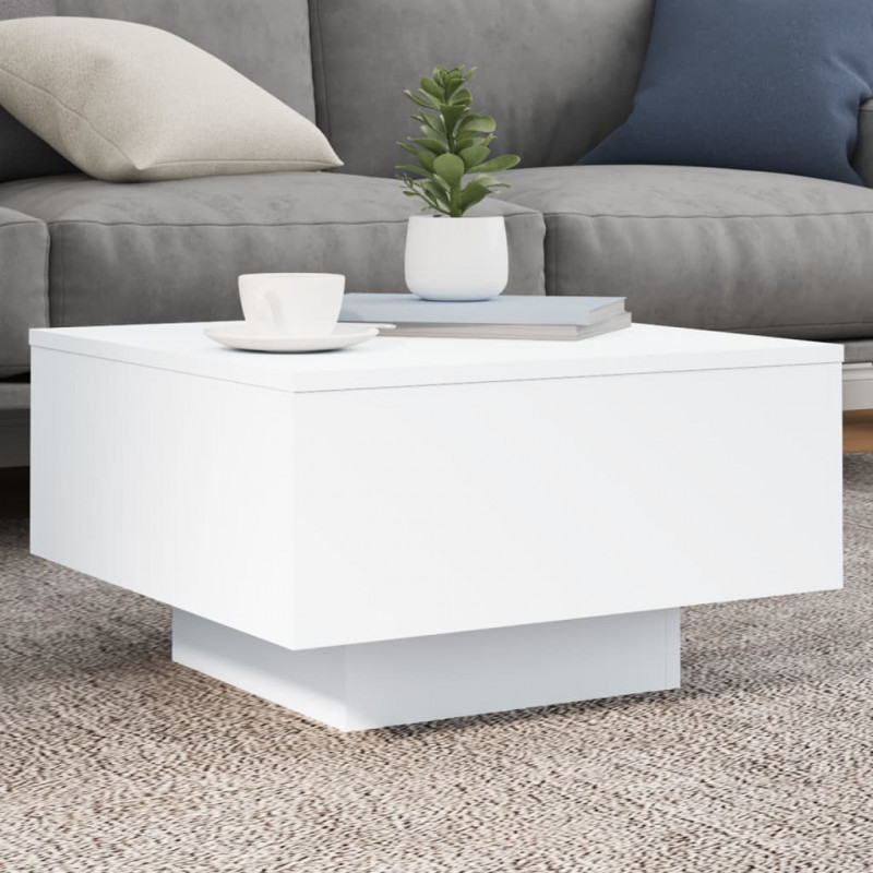 Stolik kawowy z podświetleniem LED, biały, 55x55x31 cm