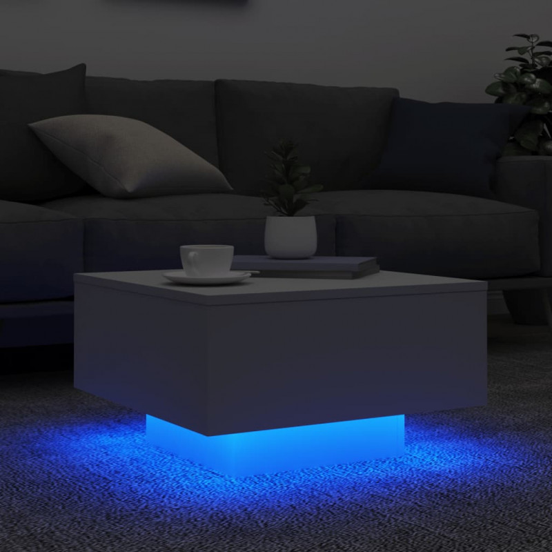 Stolik kawowy z podświetleniem LED, biały, 55x55x31 cm