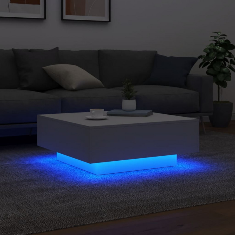 Stolik kawowy z oświetleniem LED, biały, 80x80x31 cm