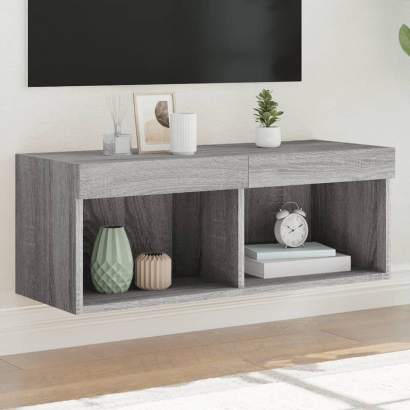 Szafka TV z oświetleniem LED, szary dąb sonoma, 80x30x30 cm
