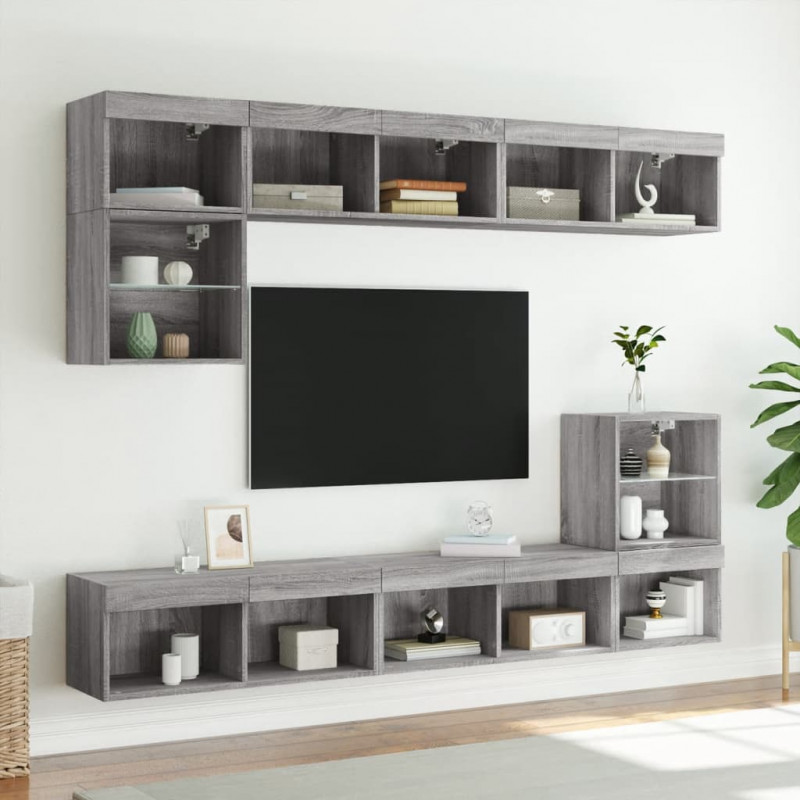 Szafka TV z oświetleniem LED, szary dąb sonoma, 80x30x30 cm