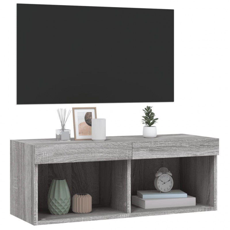 Szafka TV z oświetleniem LED, szary dąb sonoma, 80x30x30 cm
