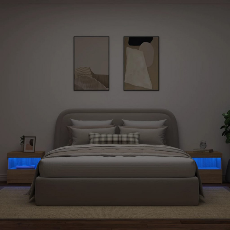 Szafki nocne z LED, 2 szt., dąb sonoma, 50x40x45 cm