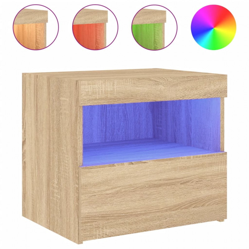 Szafki nocne z LED, 2 szt., dąb sonoma, 50x40x45 cm