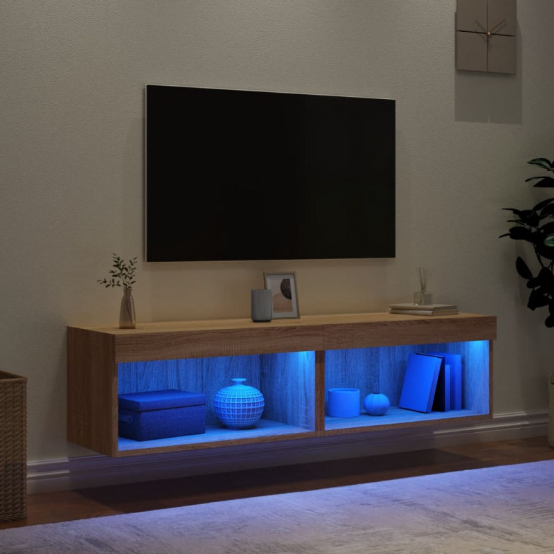 Szafki pod TV, z LED, 2 szt., kolor dąb sonoma, 60x30x30 cm