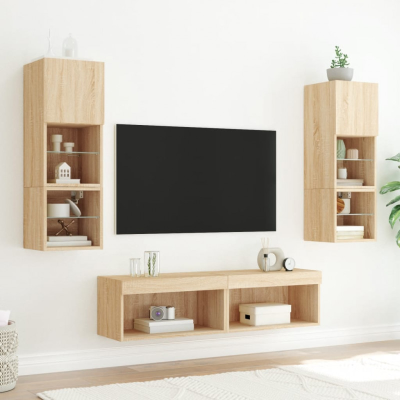Szafki pod TV, z LED, 2 szt., kolor dąb sonoma, 60x30x30 cm