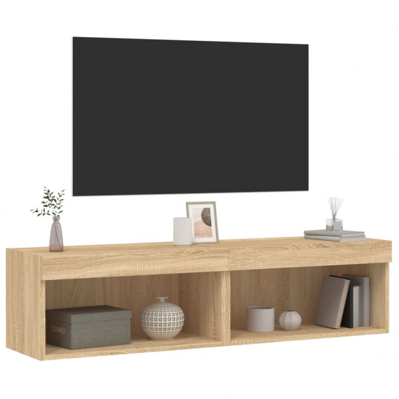 Szafki pod TV, z LED, 2 szt., kolor dąb sonoma, 60x30x30 cm