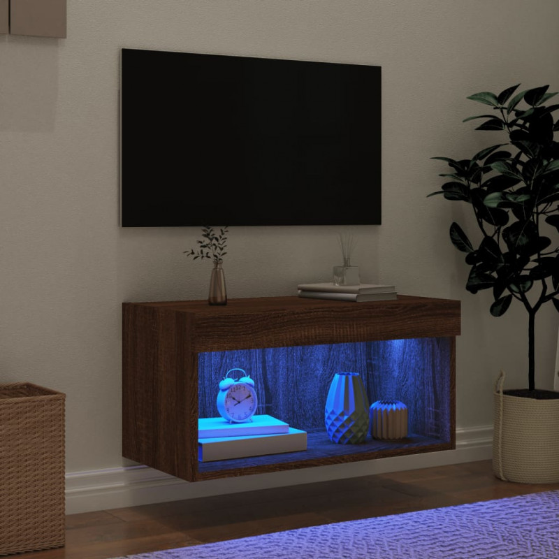 Szafka pod TV, z LED, kolor brązowy dąb, 60x30x30 cm