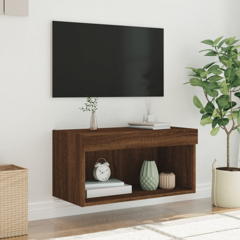 Szafka pod TV, z LED, kolor brązowy dąb, 60x30x30 cm