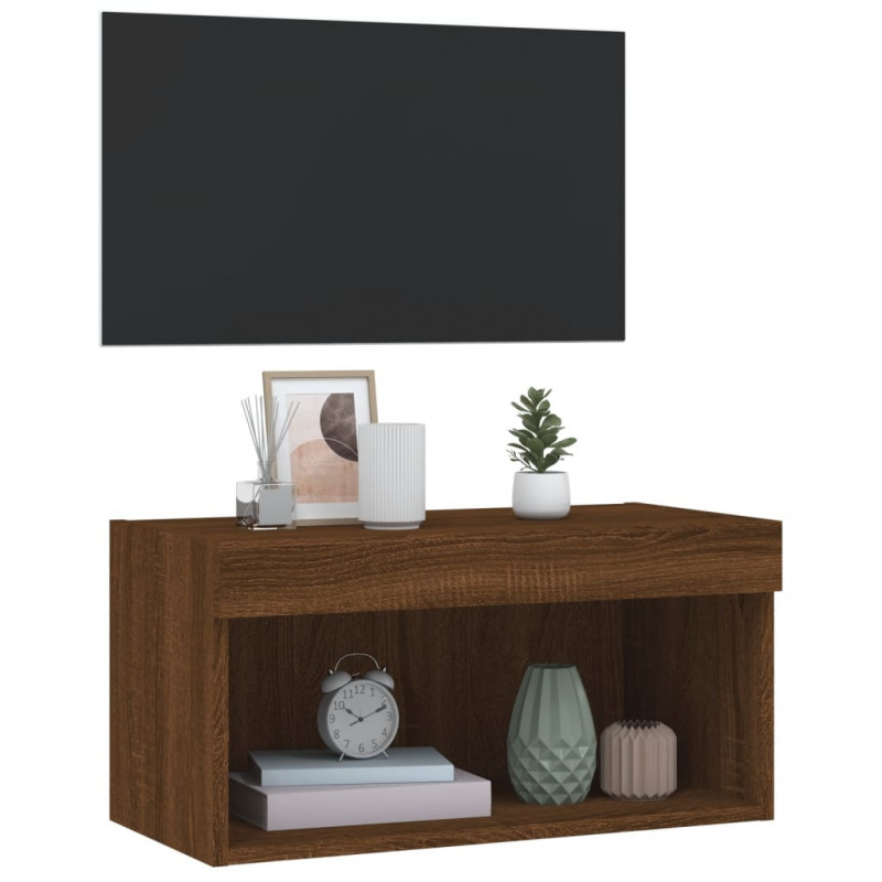Szafka pod TV, z LED, kolor brązowy dąb, 60x30x30 cm