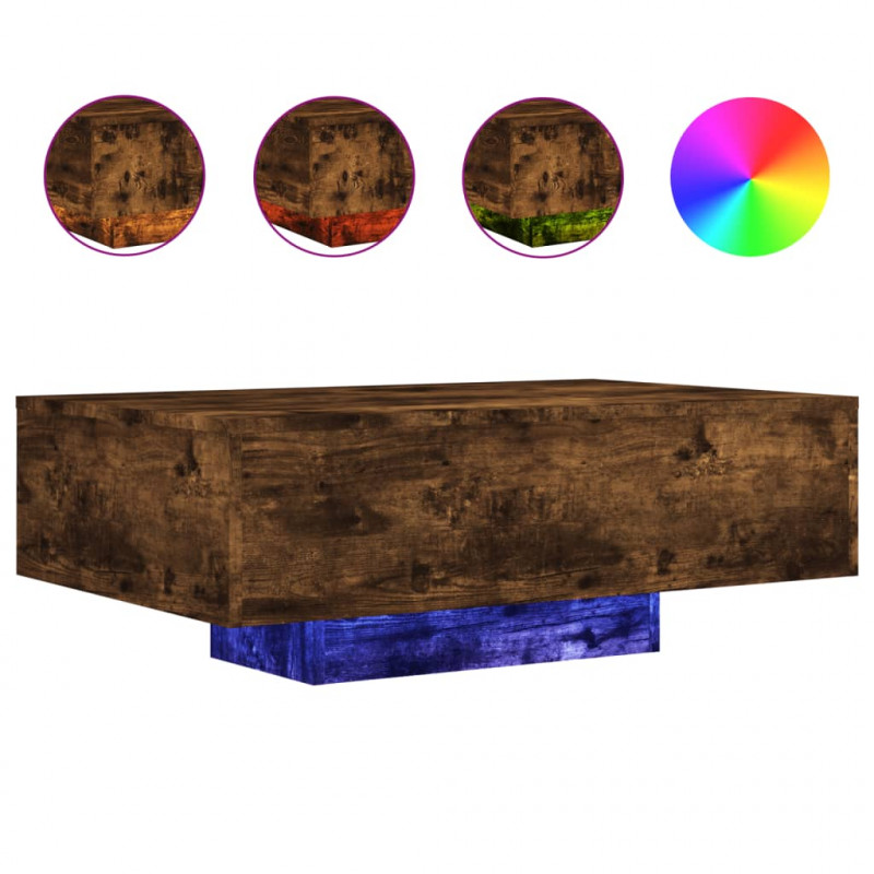 Stolik kawowy z podświetleniem LED, przydymiony dąb, 85x55x31cm