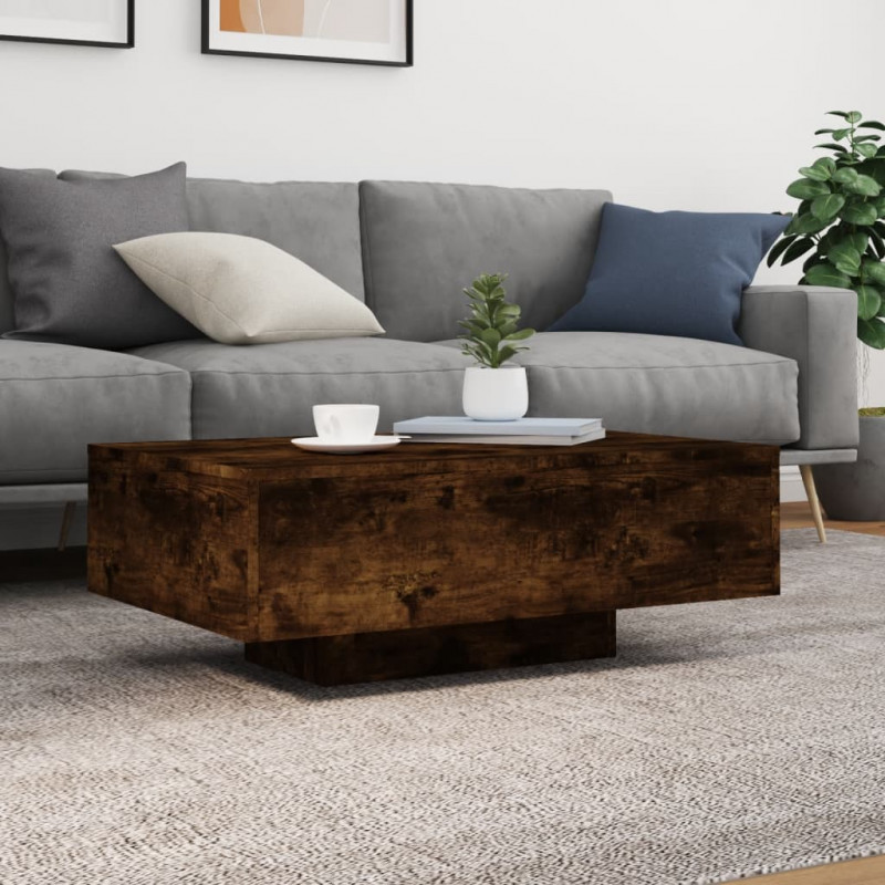 Stolik kawowy z podświetleniem LED, przydymiony dąb, 85x55x31cm