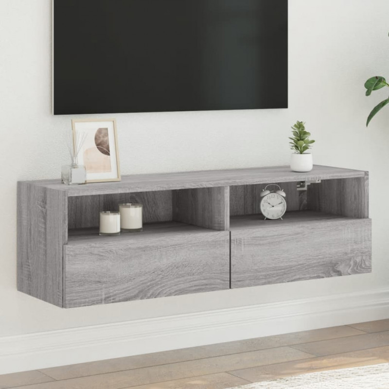 Ścienna szafka TV, szary dąb sonoma, 100x30x30 cm