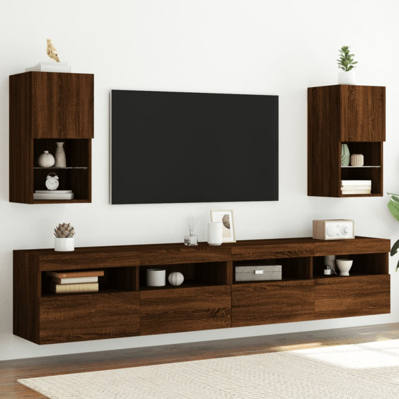 Szafki TV, z LED, 2 szt., brązowy dąb, 30,5x30x60 cm