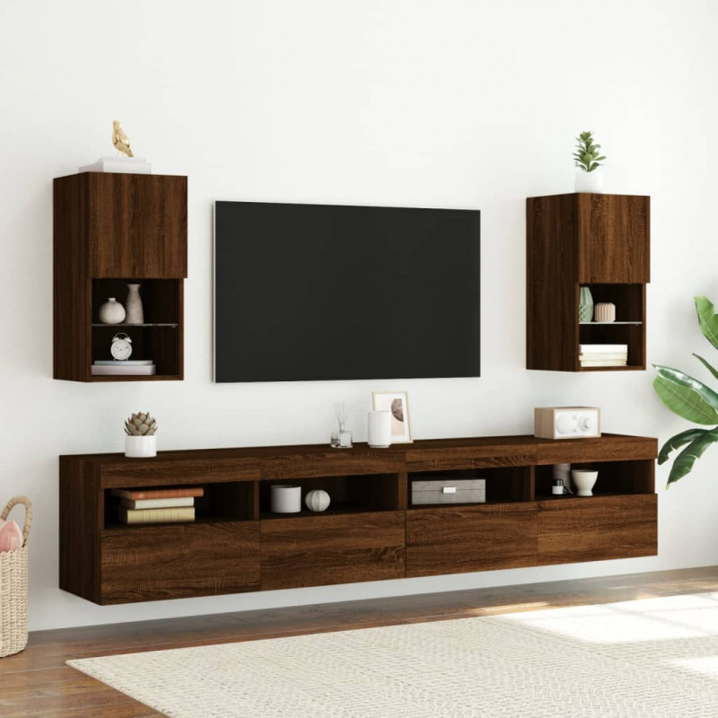 Szafki TV, z LED, 2 szt., brązowy dąb, 30,5x30x60 cm