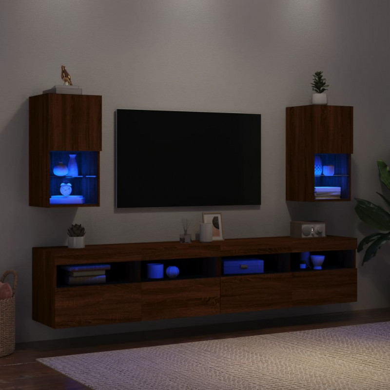 Szafki TV, z LED, 2 szt., brązowy dąb, 30,5x30x60 cm