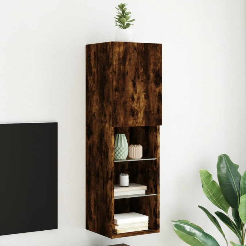 Szafka TV z LED, przydymiony dąb, 30,5x30x102 cm