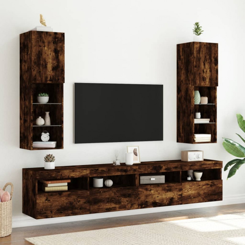 Szafka TV z LED, przydymiony dąb, 30,5x30x102 cm